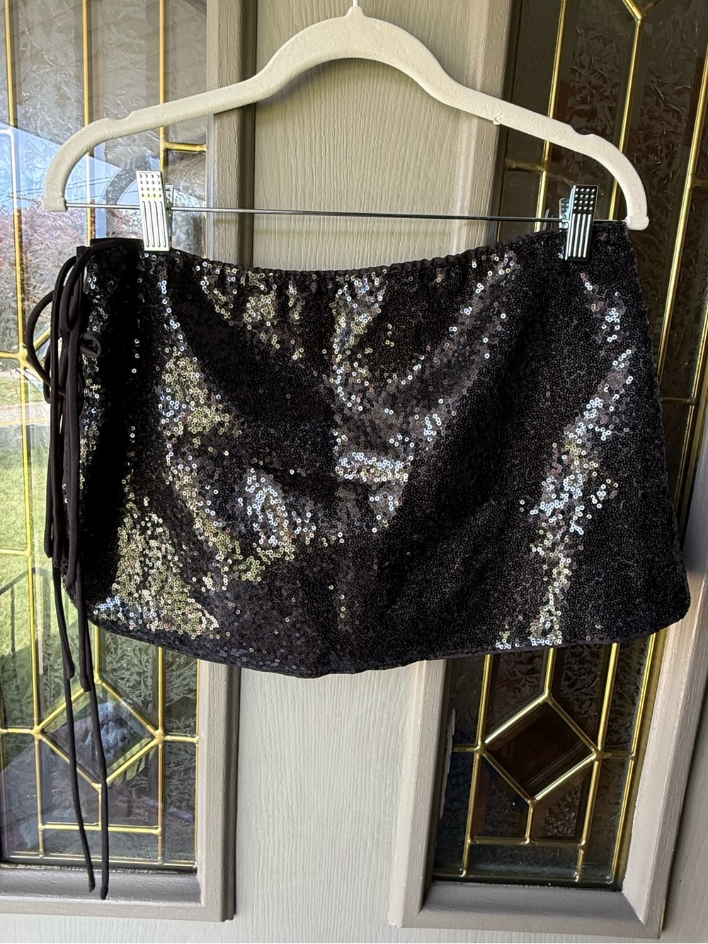 SHEIN Black Sequin Mini Skirt with Side Lace-Up